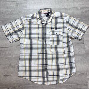 Harley Davidson Button Up Plaid Shirt Mens Large Performance Vented White